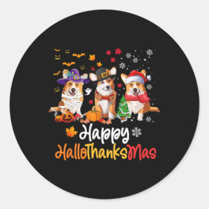Adesivo Redondo Corgi Dog Halloween Christmas Happy Hallothanksmas