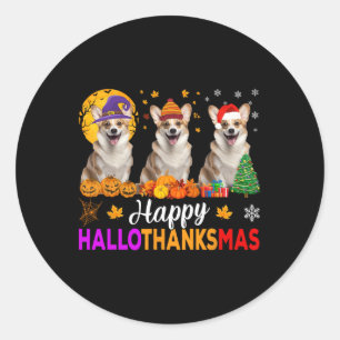Adesivo Redondo Corgi Dog Halloween Natal Hallothanksmas