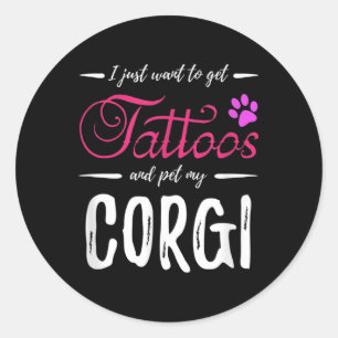 Adesivo Redondo Corgi Dog Lover Tattoo Engraçado Cachorro Mãe Dom