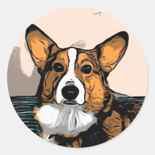 Adesivo Redondo Corgi dos desenhos animados