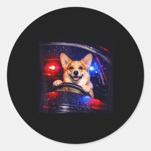 Adesivo Redondo Corgi engraçado dirigindo meme cachorro dirigindo