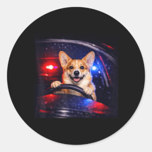 Adesivo Redondo Corgi Engraçado Dirigindo Meme Cachorro Dirigindo