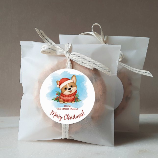 Adesivo Redondo Corgi Fofo Feliz Natal (Criador carregado)