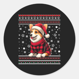 Adesivo Redondo Corgi Funny Ugly Buffalo Xadrez Papai Noel Natal