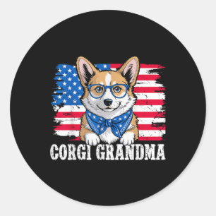 Adesivo Redondo Corgi Grandma Usa Cão Patriótico Ao Longo De 4 De