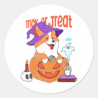 Adesivo Redondo Corgi Halloween