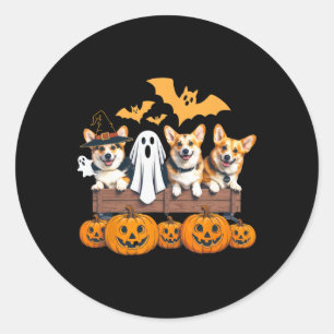 Adesivo Redondo Corgi Halloween Trio Engraçado Sapato de Cachorro
