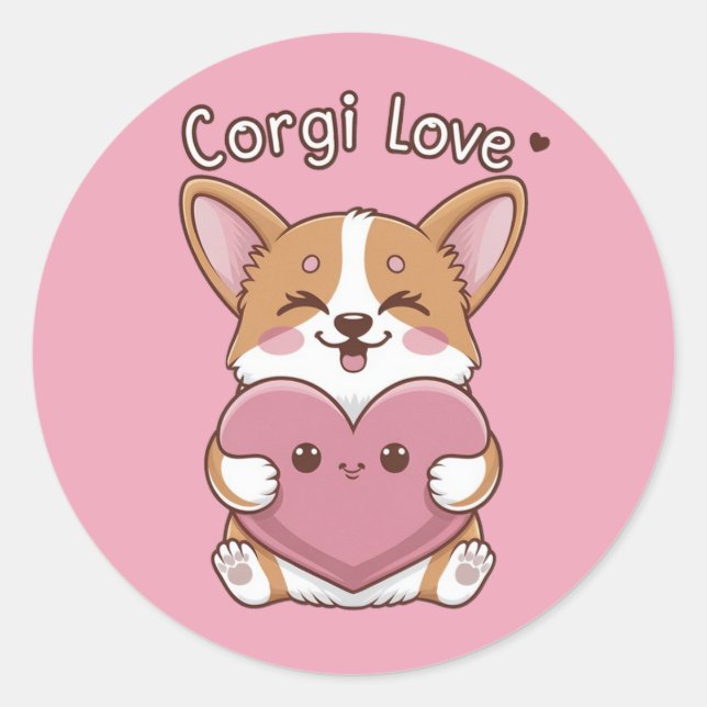 Adesivo Redondo Corgi Love Sticker (Frente)