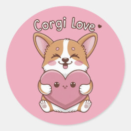 Adesivo Redondo Corgi Love Sticker