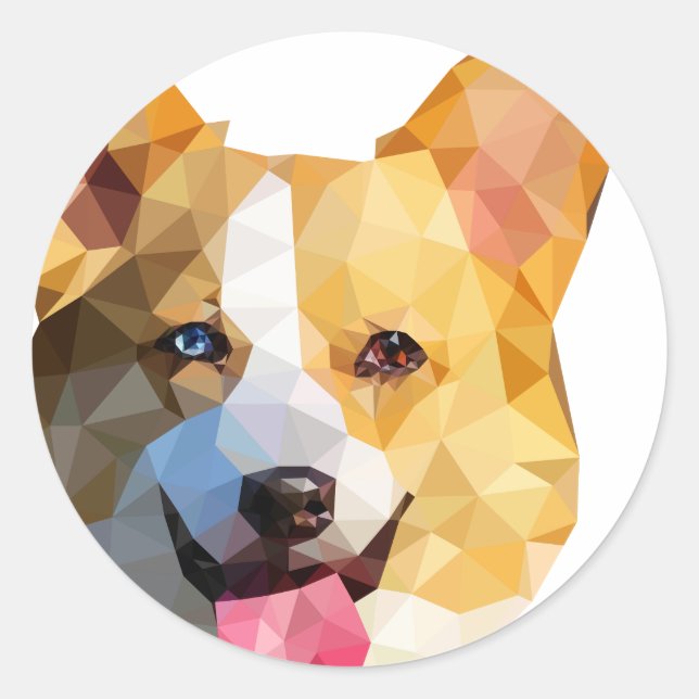 Adesivo Redondo Corgi Low Poly Art (Frente)