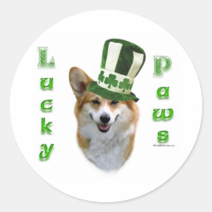 Adesivo Redondo Corgi Lucky Paws; presente de Dia de São Patrício 