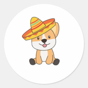 Adesivo Redondo Corgi México Sombrero Cães Doentes Para Crianças