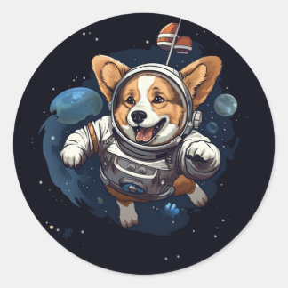 Adesivo Redondo corgi no autocolante espacial