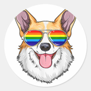 Adesivo Redondo Corgi Orgulho gay Flag LGBT Arco-Íris Óculos de so