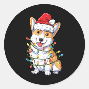 Adesivo Redondo Corgi Papais noeis Árvore de Natal Luzes de Natal