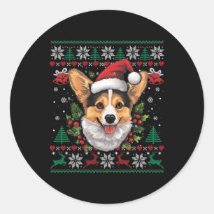 Adesivo Redondo Corgi Papais noeis de Natal Feio Cachorro Feio
