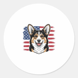Adesivo Redondo Corgi Patriótico Bandeira Americana Desenho Vetori