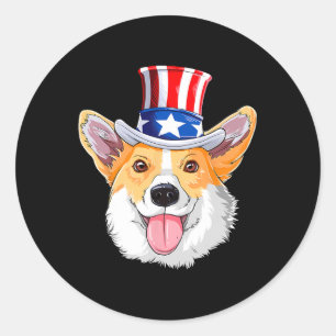 Adesivo Redondo Corgi Pet Dogs 4 De Julho Homens De Bandeira Ameri