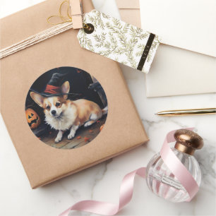 Adesivo Redondo Corgi Pumpkins Halloween Scary