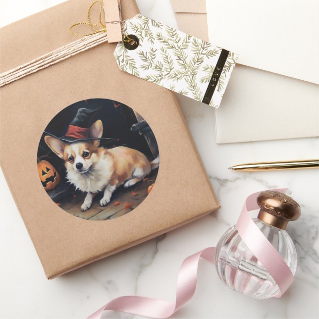 Adesivo Redondo Corgi Pumpkins Halloween Scary (Presentear)