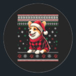 Adesivo Redondo Corgi Ugly Funny Christmas Santa Hat Xadrez Buffal<br><div class="desc">Corgi Ugly Funny Christmas Santa Hat Buffalo Xadrez Floco de Neve</div>