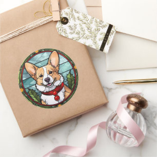 Adesivo Redondo Corgi Vidro de Cor Colorido Natal