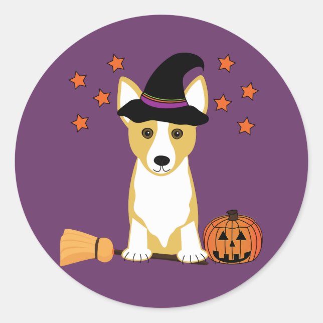 Adesivo Redondo Corgi Witch Halloween (Frente)