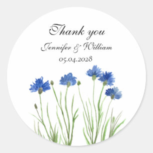 Adesivo Redondo Cornflower Flores Selvagens Flores Watercolor Casa