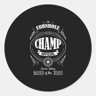 Adesivo Redondo Cornhole Champion Boss De Toss Engraçado Champ
