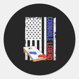 Adesivo Redondo Cornhole Player Men American Flag Cornhole
