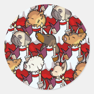 Adesivo Redondo Coro de Cães Engraçados Cantores de Natal Cartoon