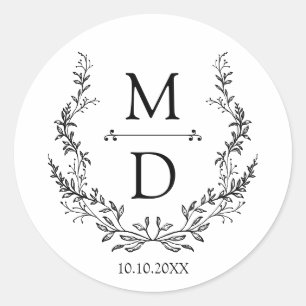 Adesivo Redondo coroa botânica monograma, elegante