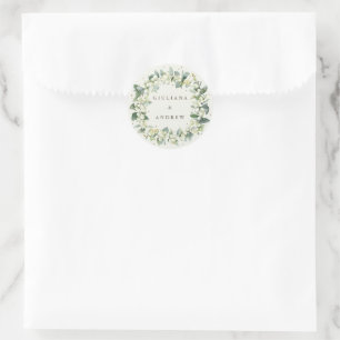 Adesivo Redondo Coroa de Casamento Elegante de Snowberry Creme + E