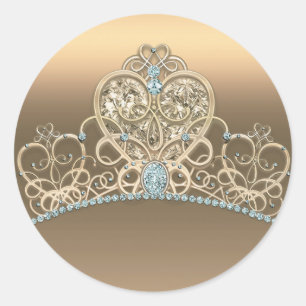 Adesivo Redondo Coroa de Coração Princesa Glamouroso Dourado Festa