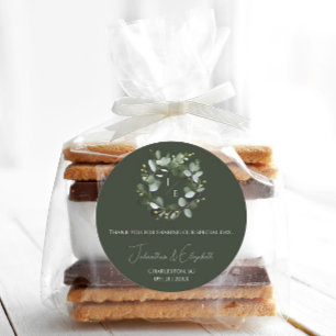 Adesivo Redondo Coroa de Eucalipto com Monograma Moderno Verde Esc