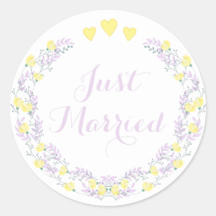 Adesivo Redondo Coroa de Flores Roxo & Amarelo Recém-Casados