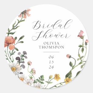 Adesivo Redondo Coroa de Flores Silvestres em Aquarela para Chá de