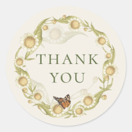 Adesivo Redondo Coroa de Flores Silvestres Margarida Obrigado