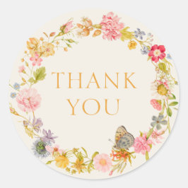 Adesivo Redondo Coroa de Flores Silvestres Obrigada