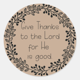 Adesivo Redondo Coroa de Folhas Doodle Marrom Agradeçam ao Senhor
