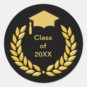 Adesivo Redondo Coroa de Louro Dourada Turma de Formatura de 20XX