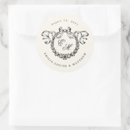 Adesivo Redondo Coroa de Monograma Francês Vintage para Casamento