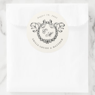 Adesivo Redondo Coroa de Monograma Francês Vintage para Casamento