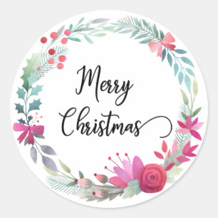 Adesivo Redondo Coroa de Natal Aquarela Caligrafia