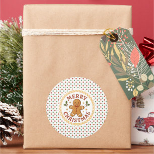 Adesivo Redondo Coroa de Natal com homem de biscoito de gengibre