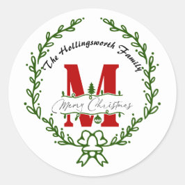 Adesivo Redondo Coroa de Natal com Monograma