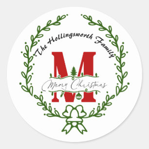 Adesivo Redondo Coroa de Natal com Monograma