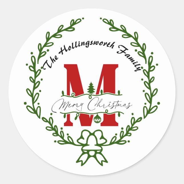 Adesivo Redondo Coroa de Natal com Monograma (Frente)