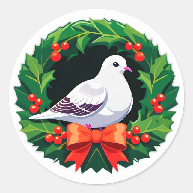Adesivo Redondo Coroa de Natal Com Pássaro Brilhante (Frente)