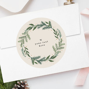 Adesivo Redondo Coroa de Natal de Pinheiro Clássico Elegante Féria